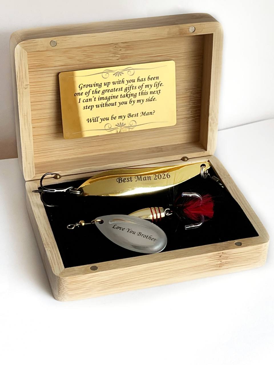 Custom Fishing lure gift Pike Bass bait Wooden box Birthday Wedding Gift