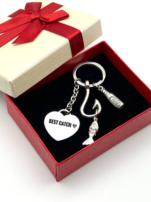 Personalized Gift fishing Keychain Silver Custom gift for dad