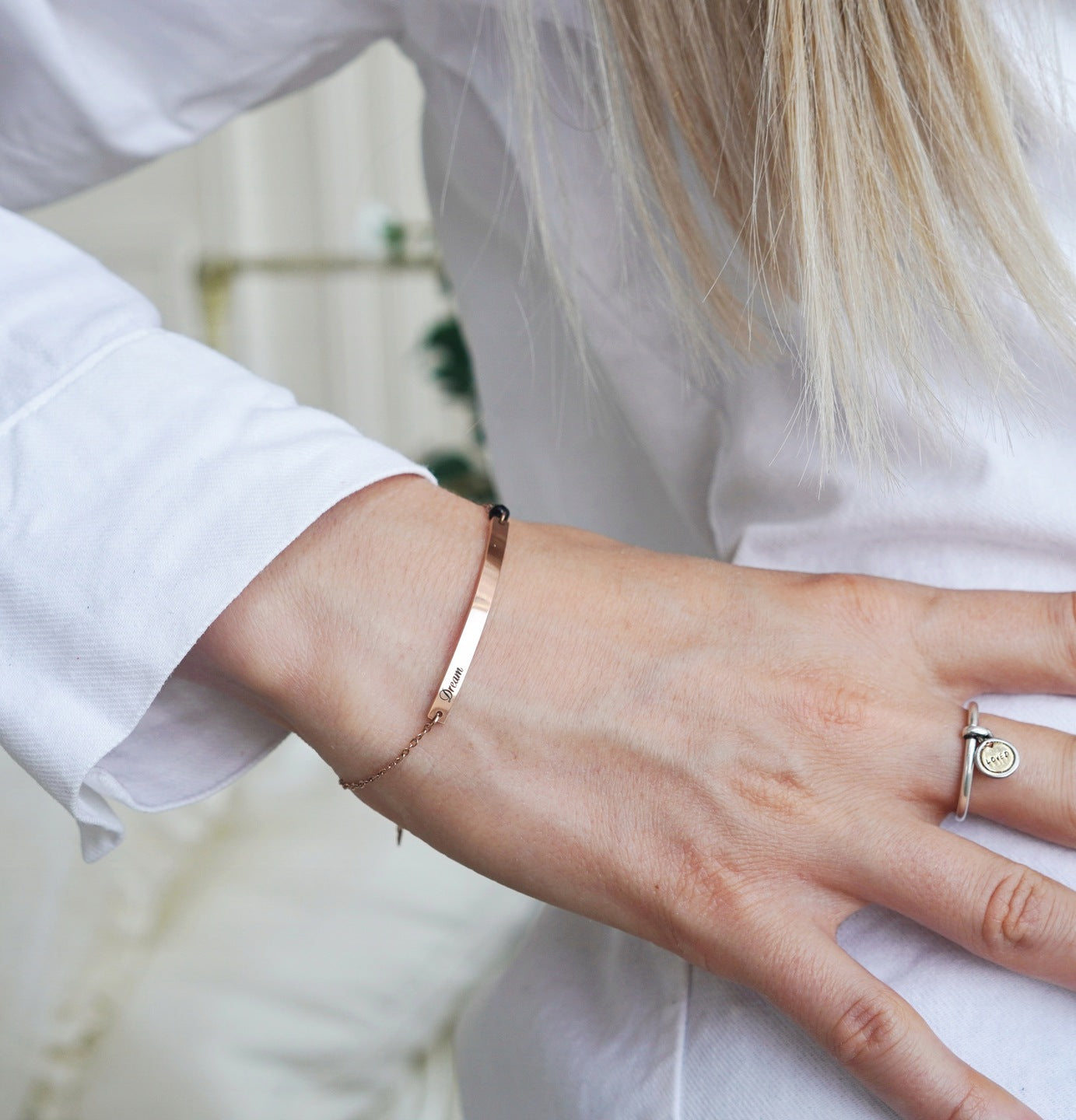 Minimal women's bracelet with engraving Gold color Gift for a girlfriend or mom