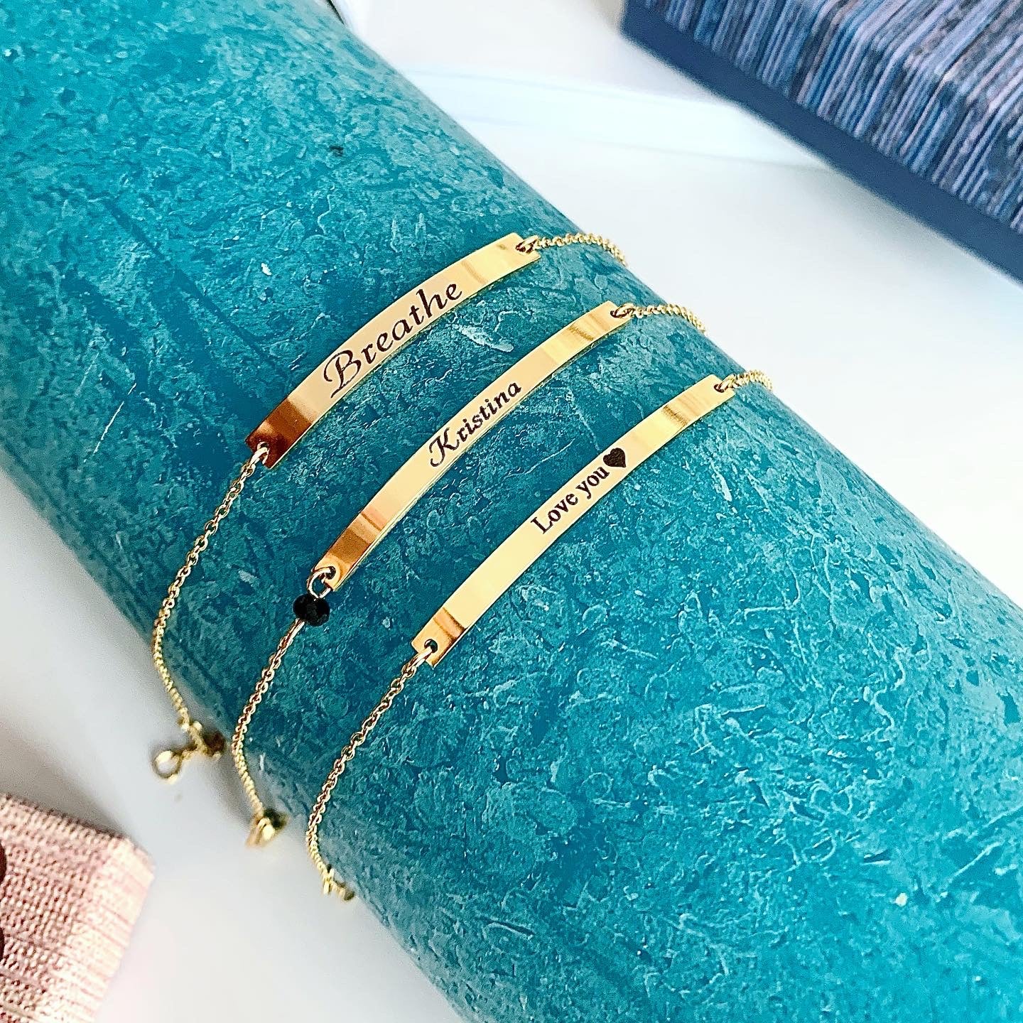 Minimal women's bracelet with engraving Gold color Gift for a girlfriend or mom