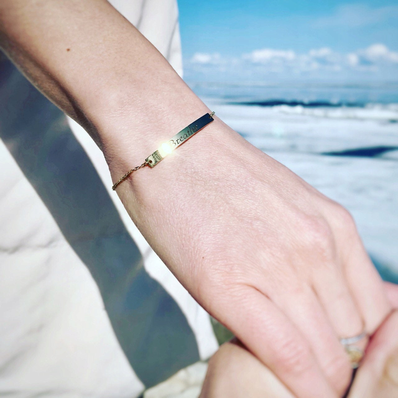 Minimal women's bracelet with engraving Gold color Gift for a girlfriend or mom