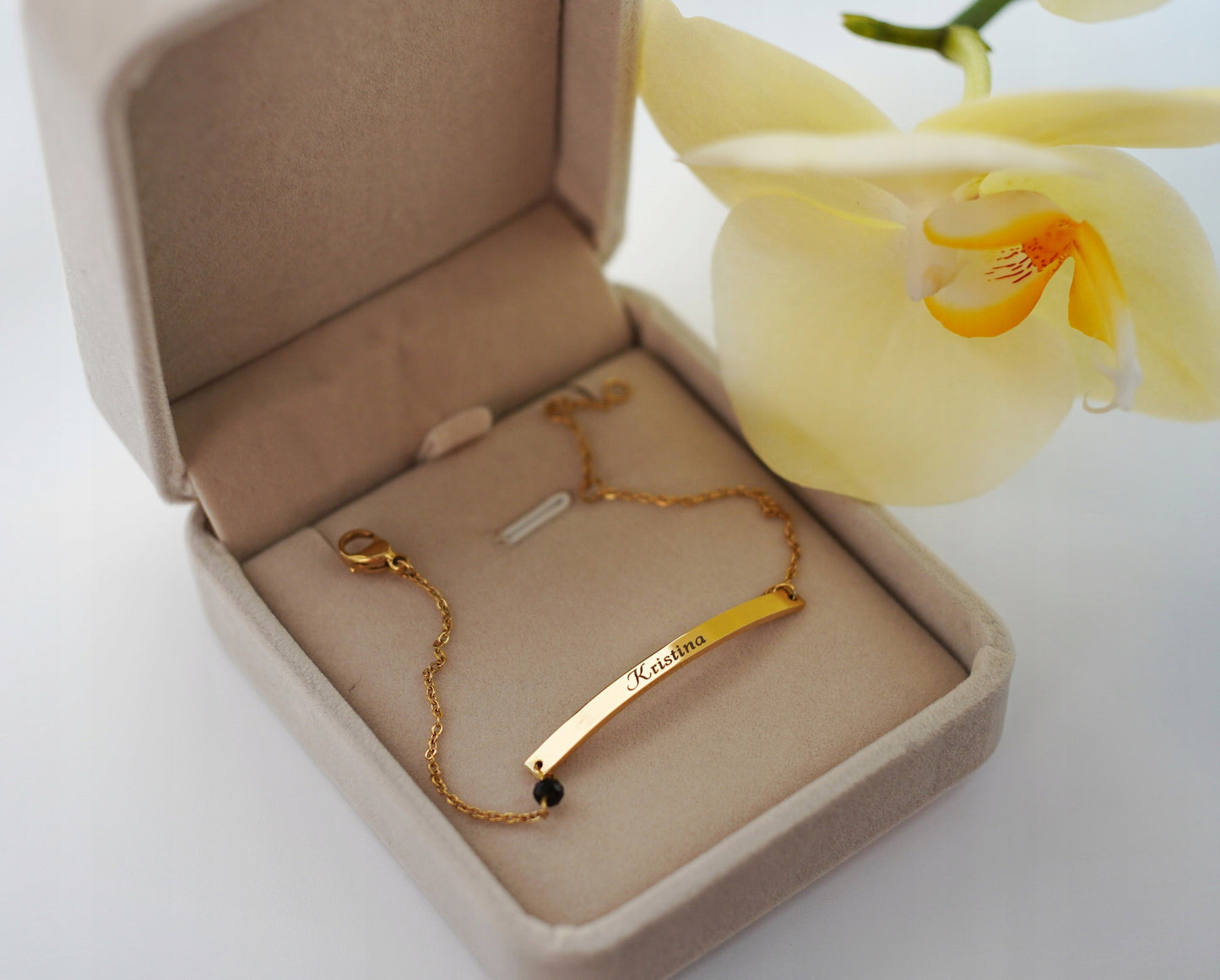 Minimal women's bracelet with engraving Gold color Gift for a girlfriend or mom