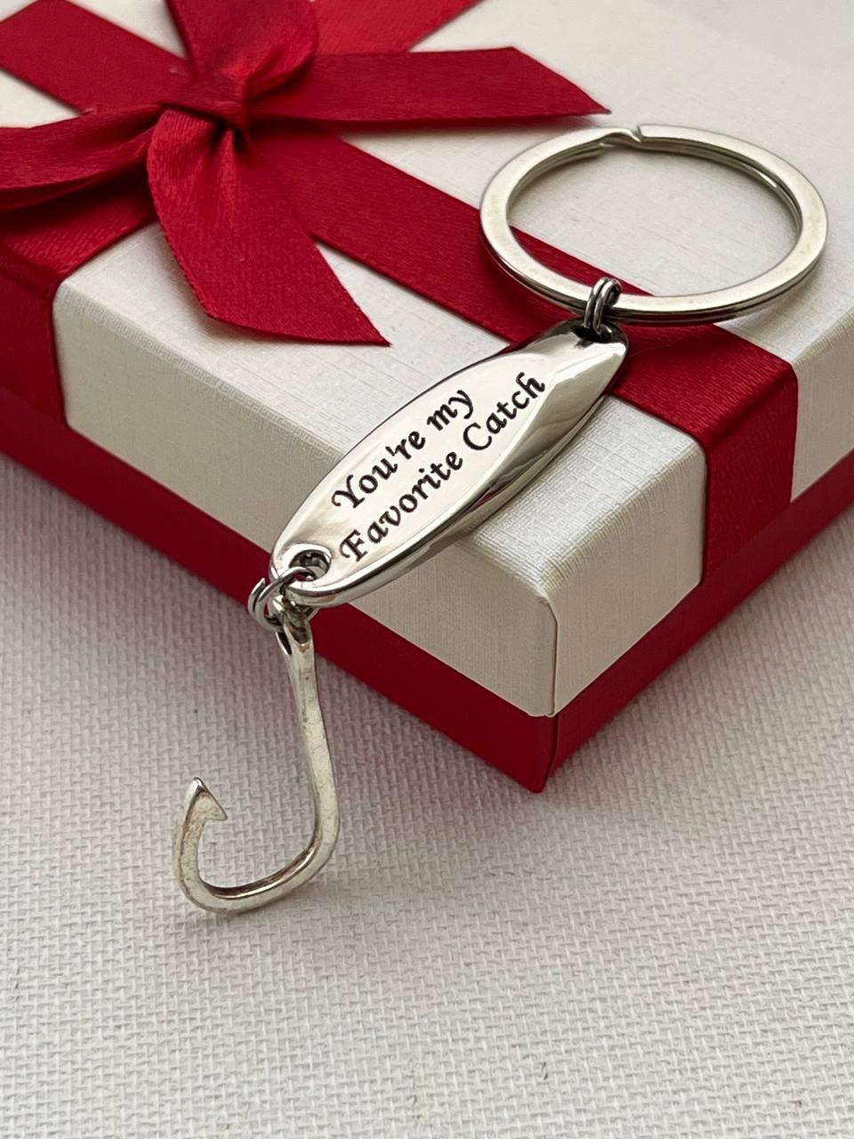 Personalized Gift fishing Keychain Silver Custom gift for dad