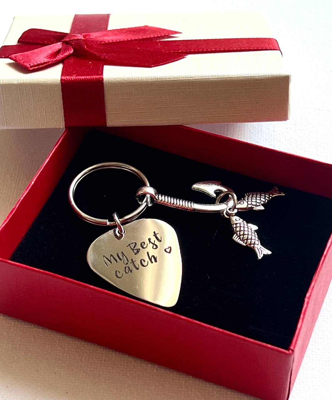 Personalized Gift fishing Keychain Silver Custom gift for dad