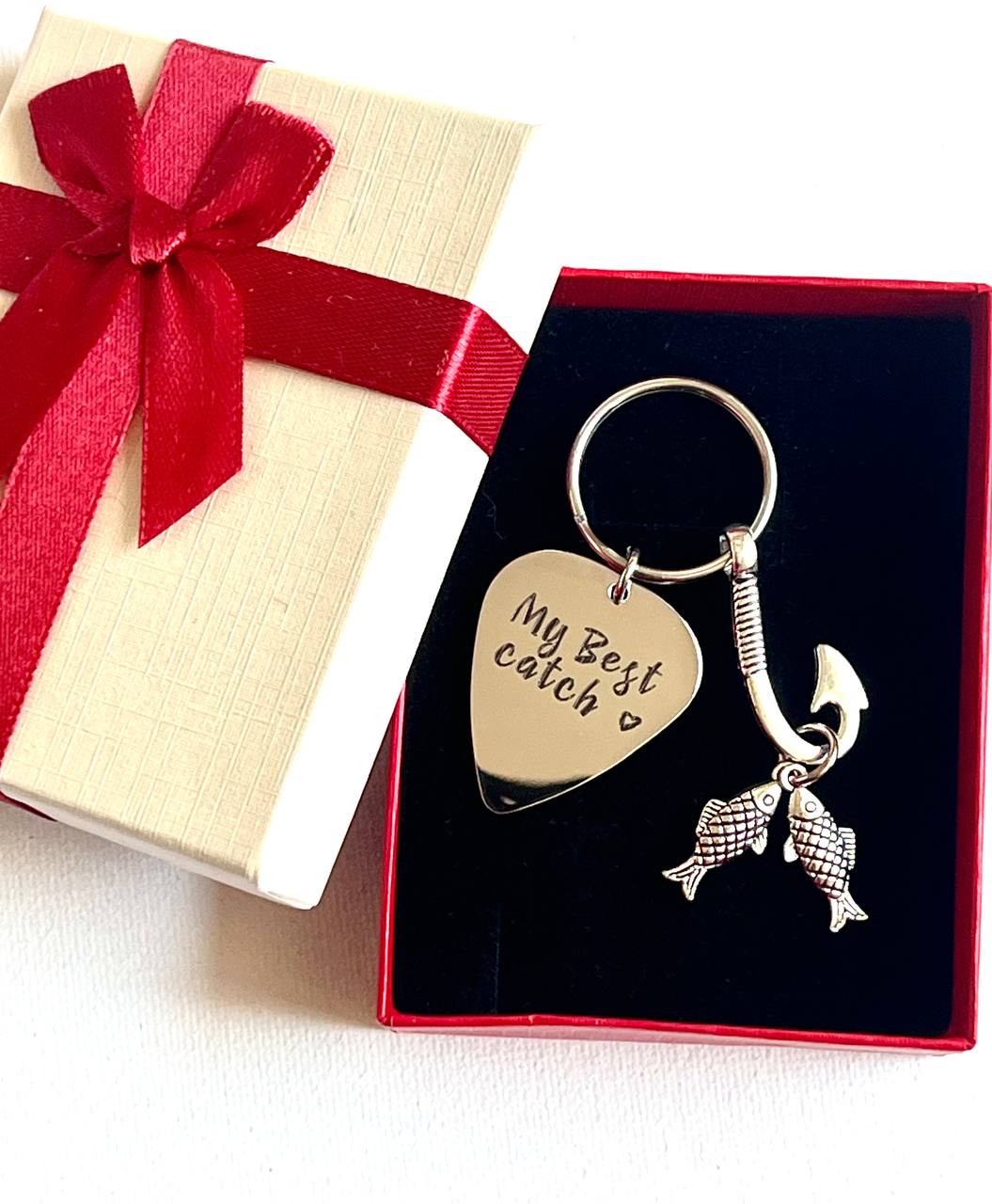 Personalized Gift fishing Keychain Silver Custom gift for dad