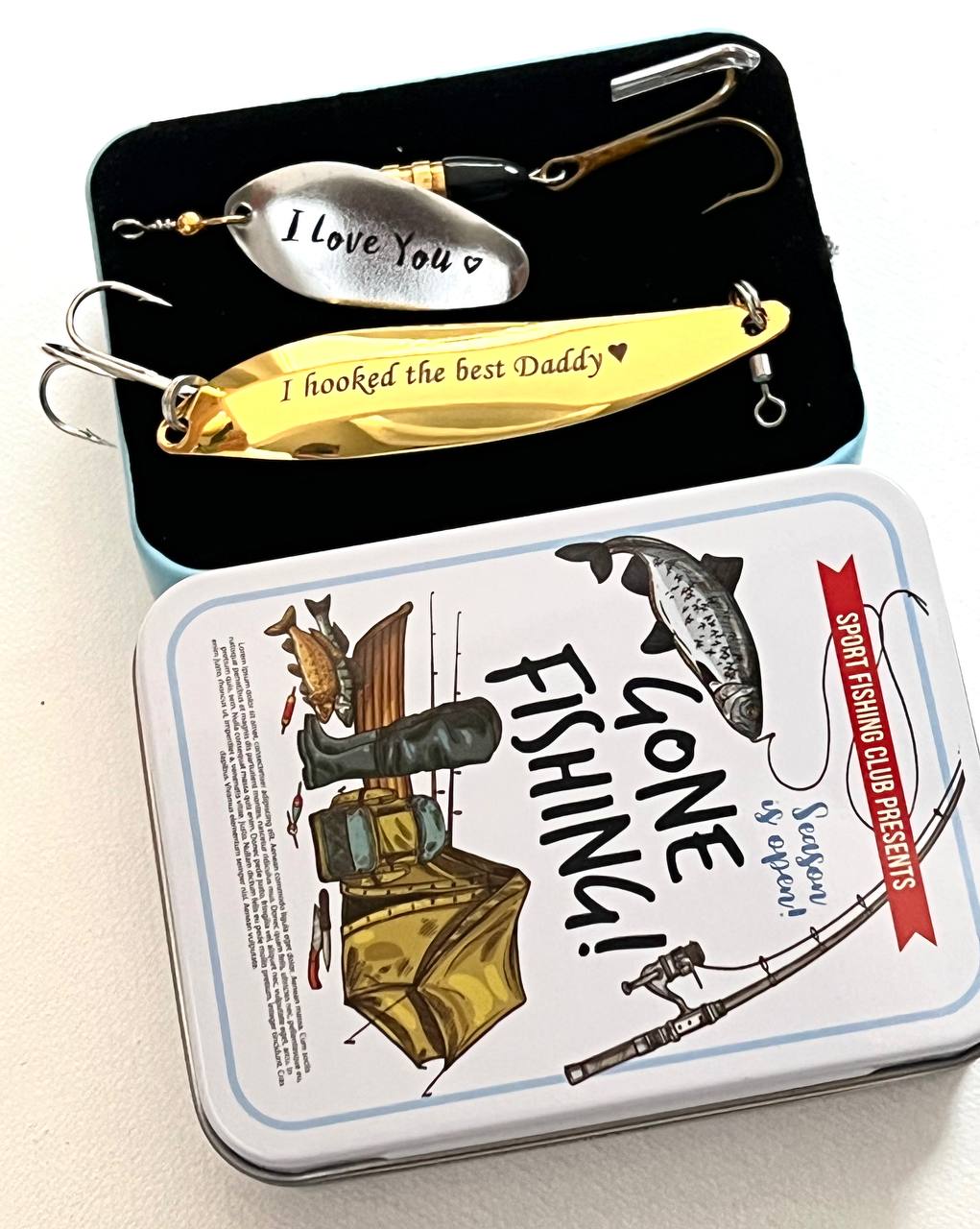 Fishing Gift Idea Gift for Dad Custom Lure tackle Box for Pike Bass Copper Lure