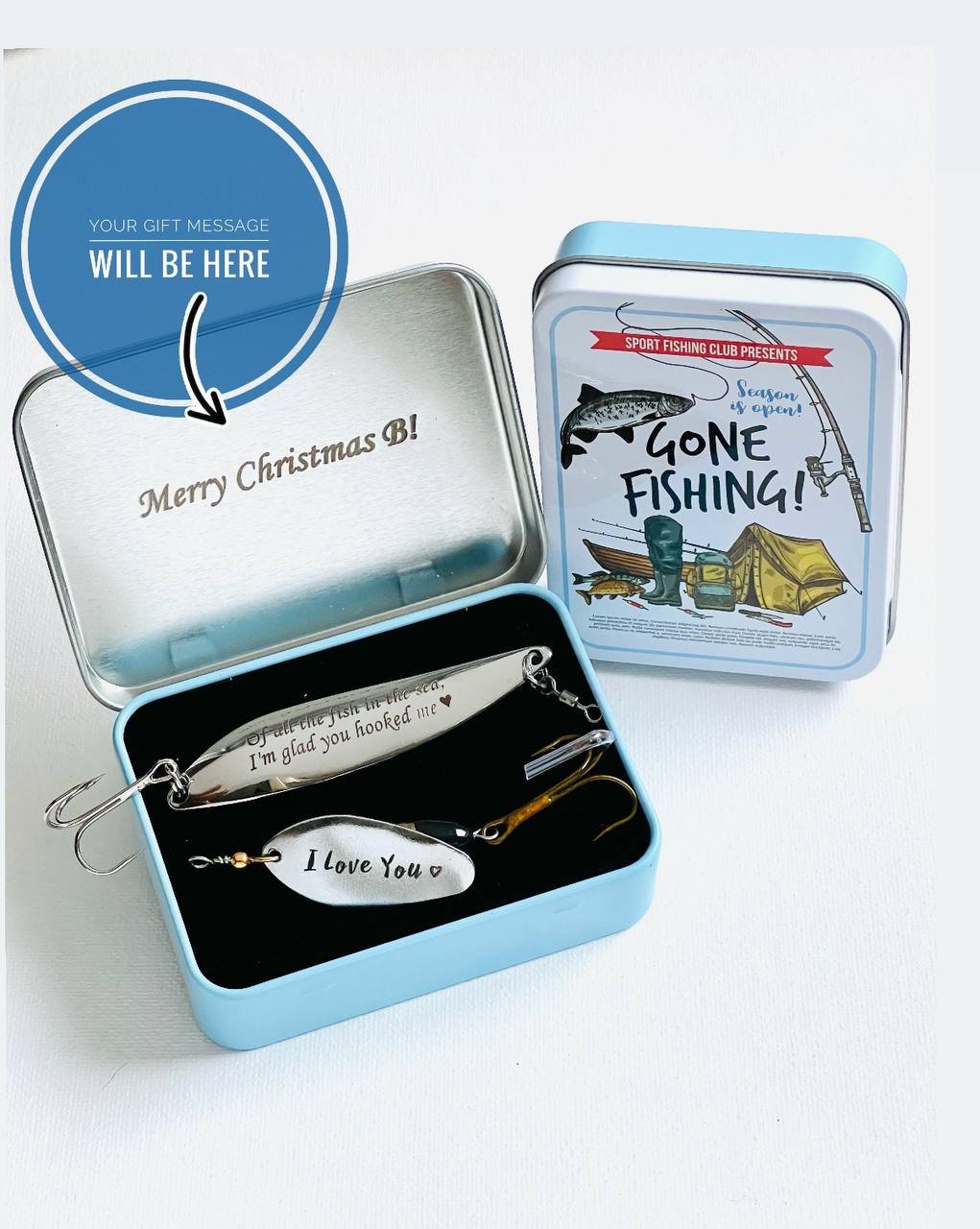 Personalized Fishing Lure set in Gift Box Fishing Gift for Dad