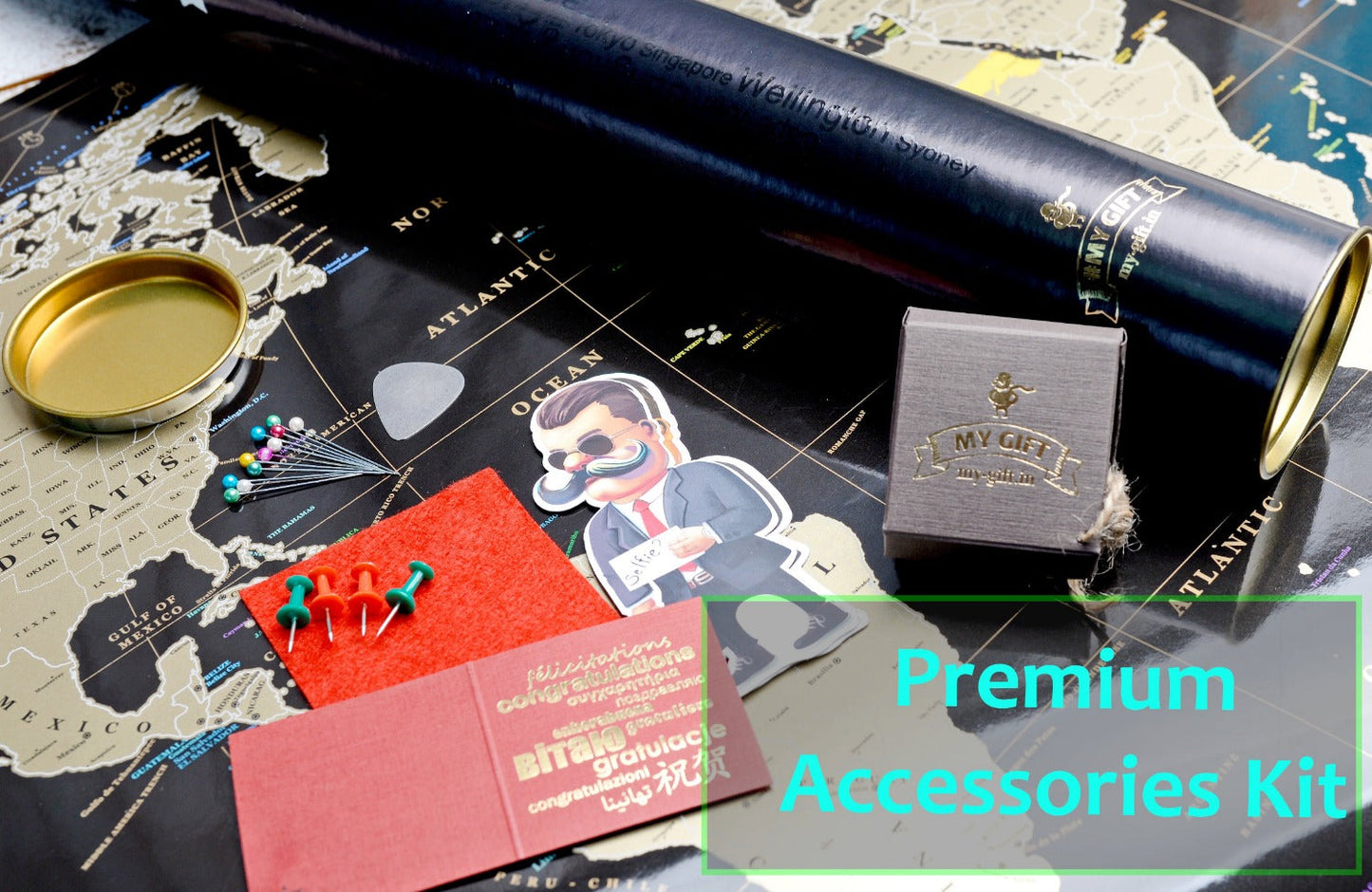 Framed Scratch Off Map Premium 16x24 Scratch world map Black Gold Map