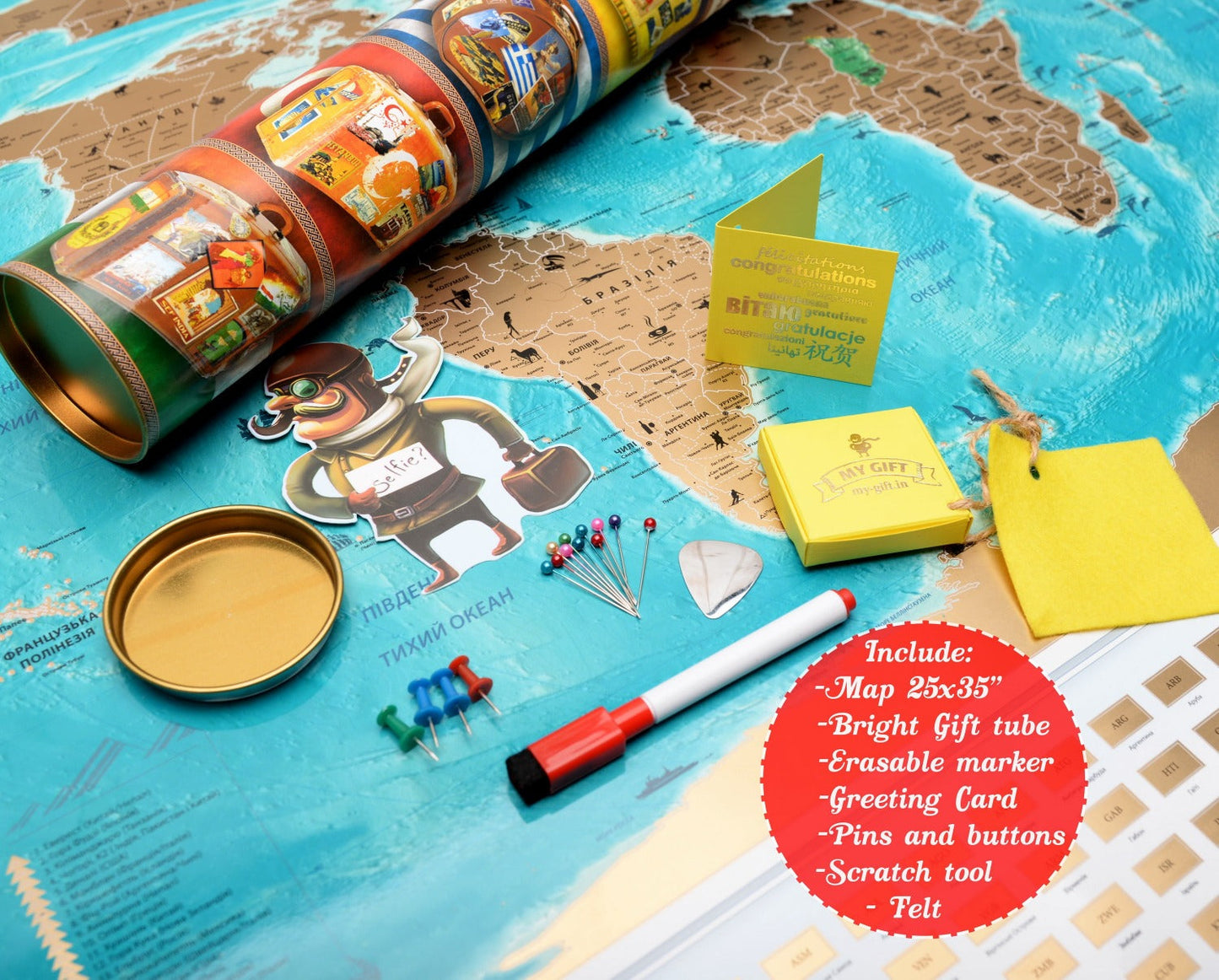 Personalized World map Large Flags Edition Scratch off map travel push pin map poster