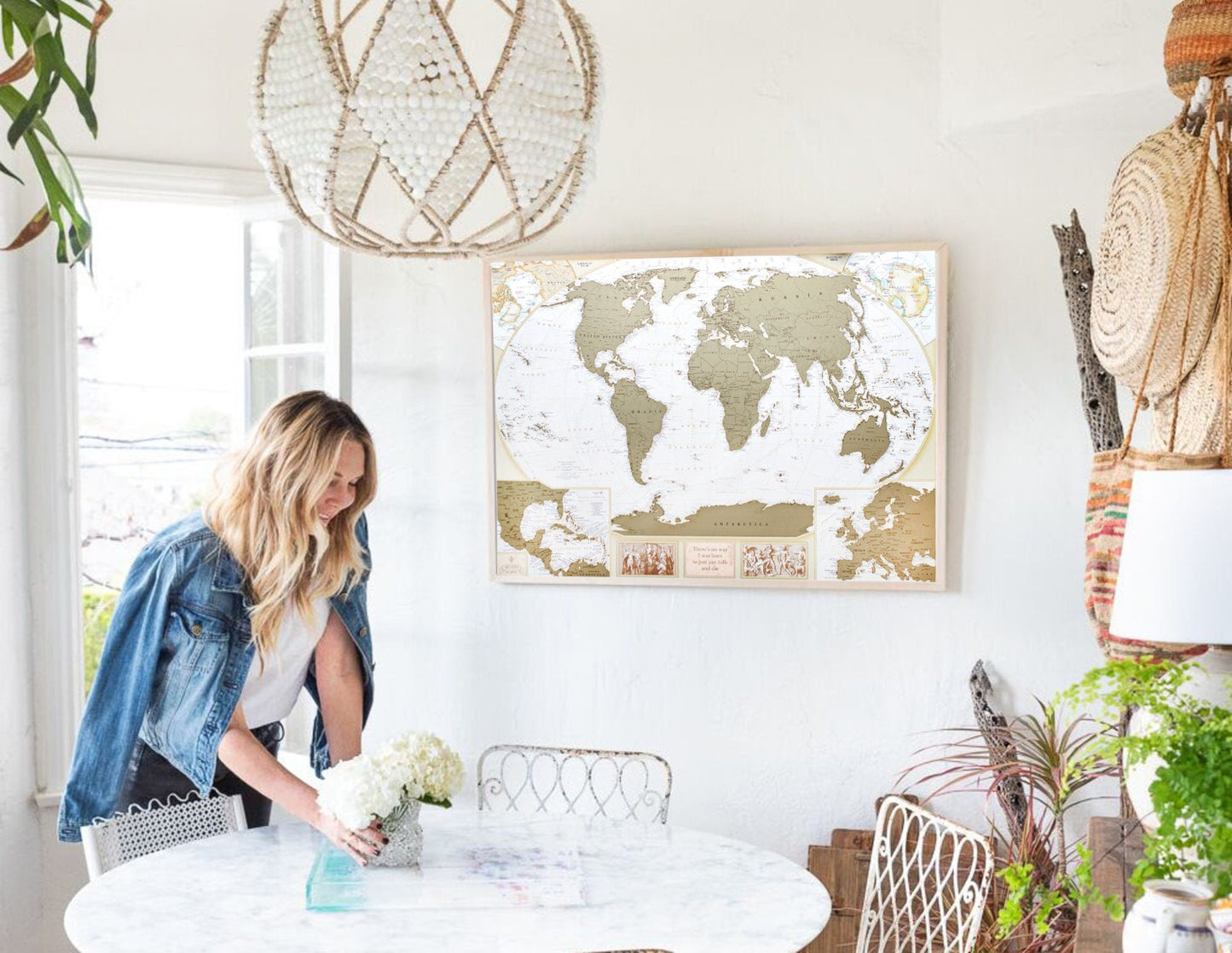 World Map Travel map Scratch off 35x24 Push pin Extra large map Gold Poster