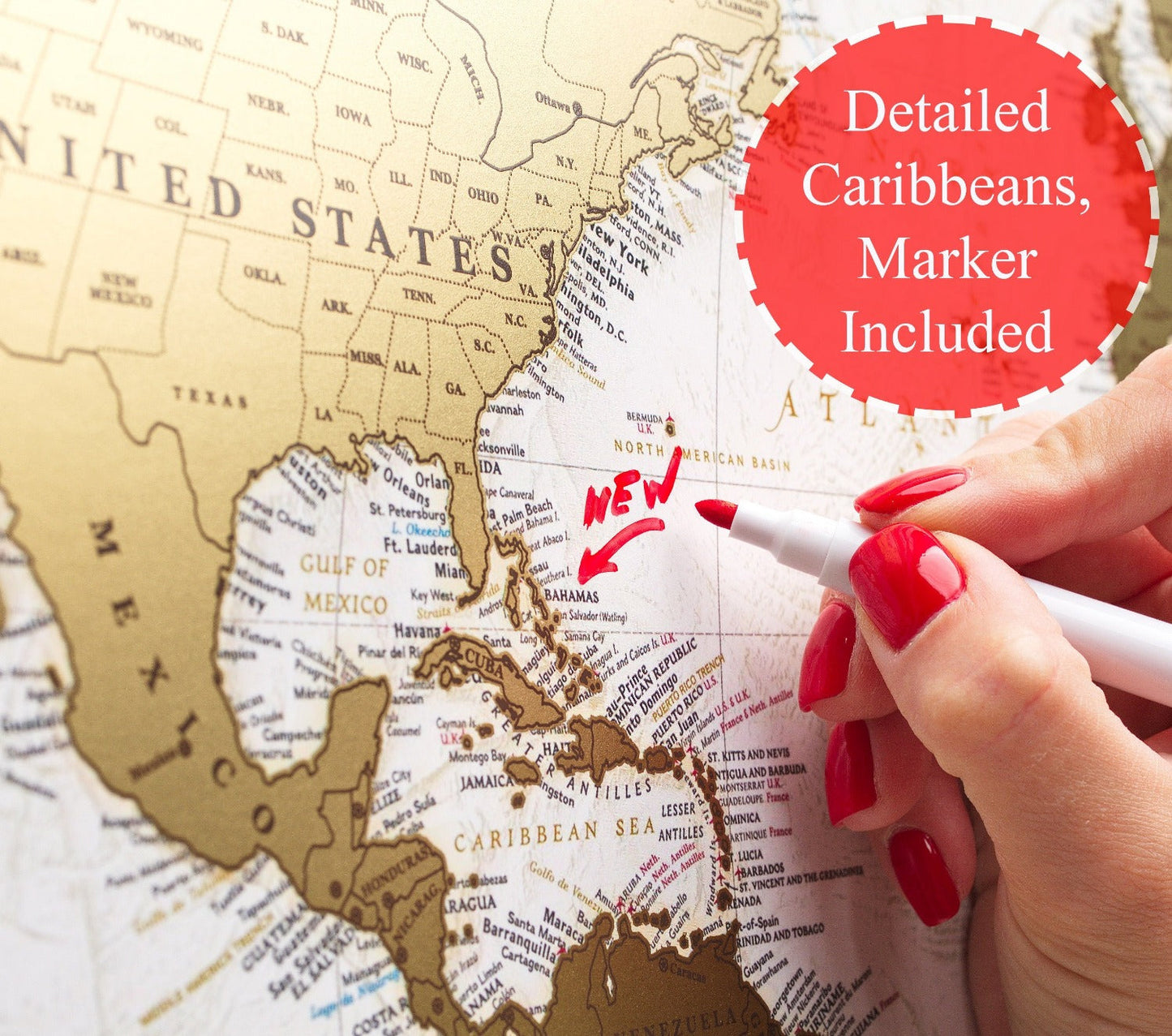 World Map Travel map Scratch off 35x24 Push pin Extra large map Gold Poster