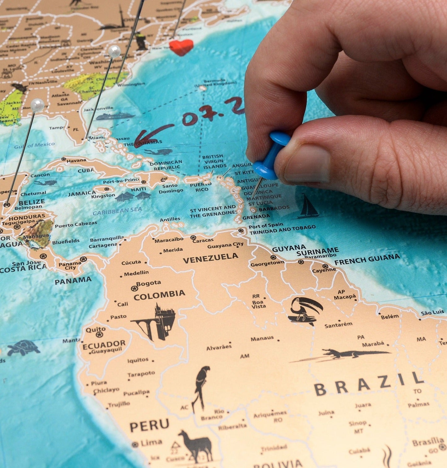 Personalized World map Large Flags Edition Scratch off map travel push pin map poster
