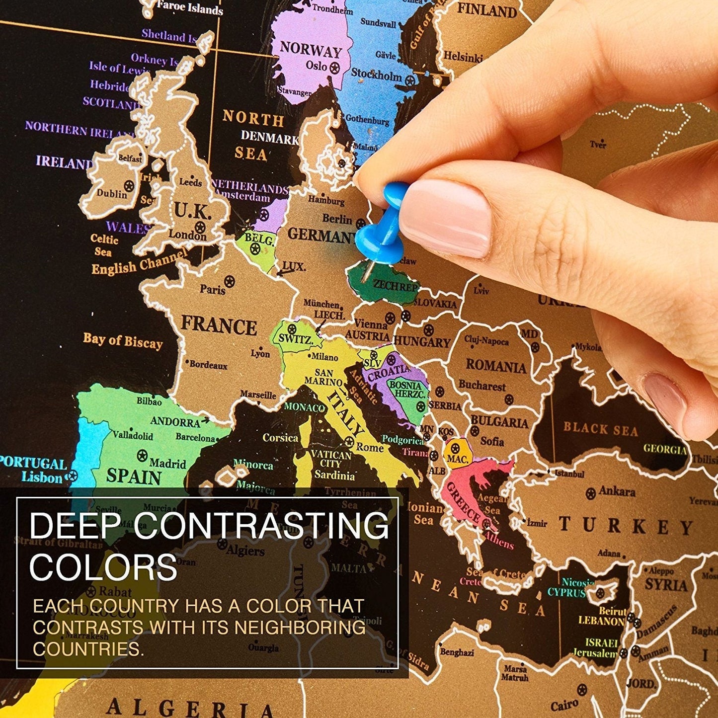 World Scratch off map Large Black Gold Travels World Travel Map Push pin Map Media 1 of 8