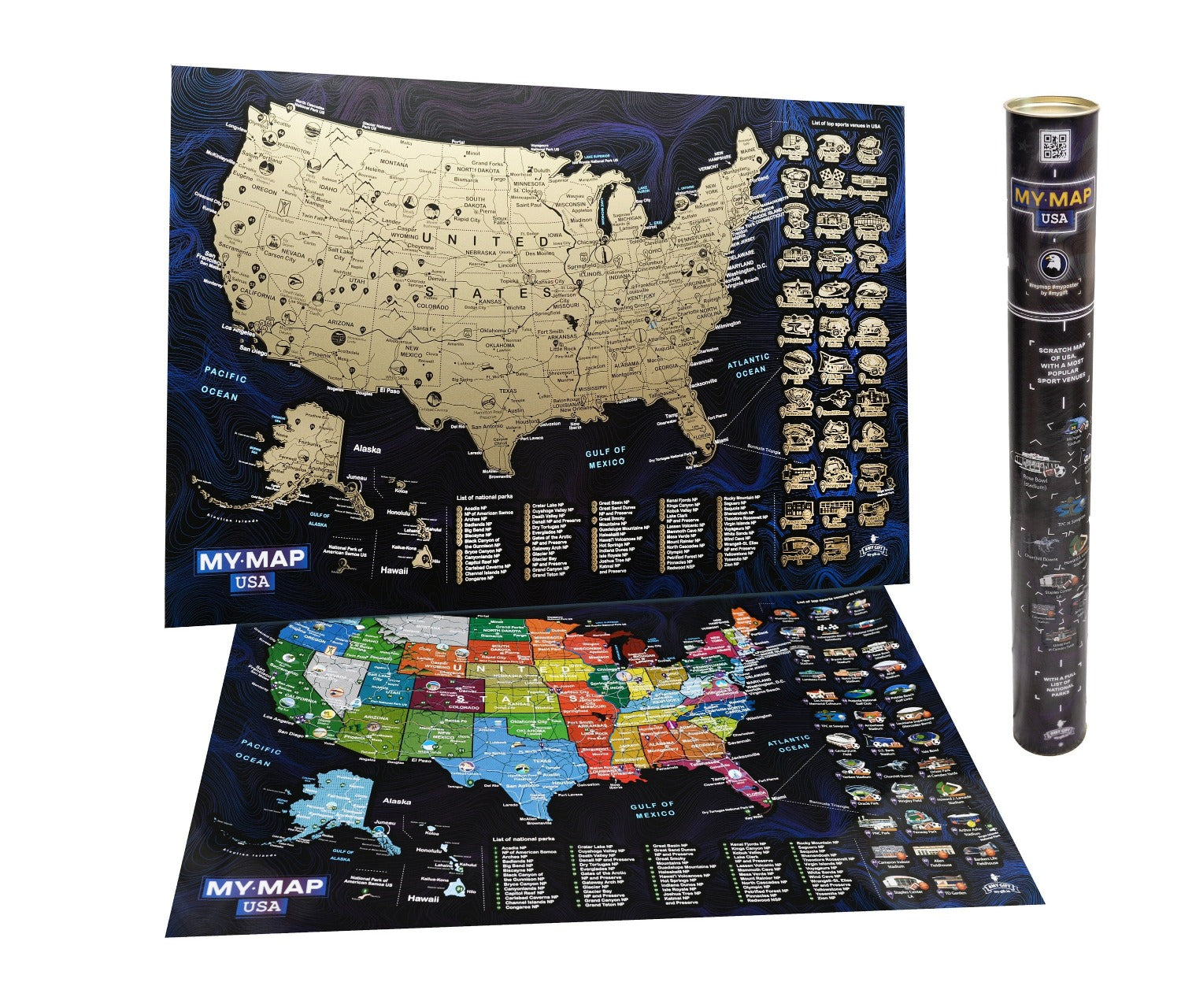 16x24 USA Scratch off map with List of Top sport Venues National Parks –  AarteDesign