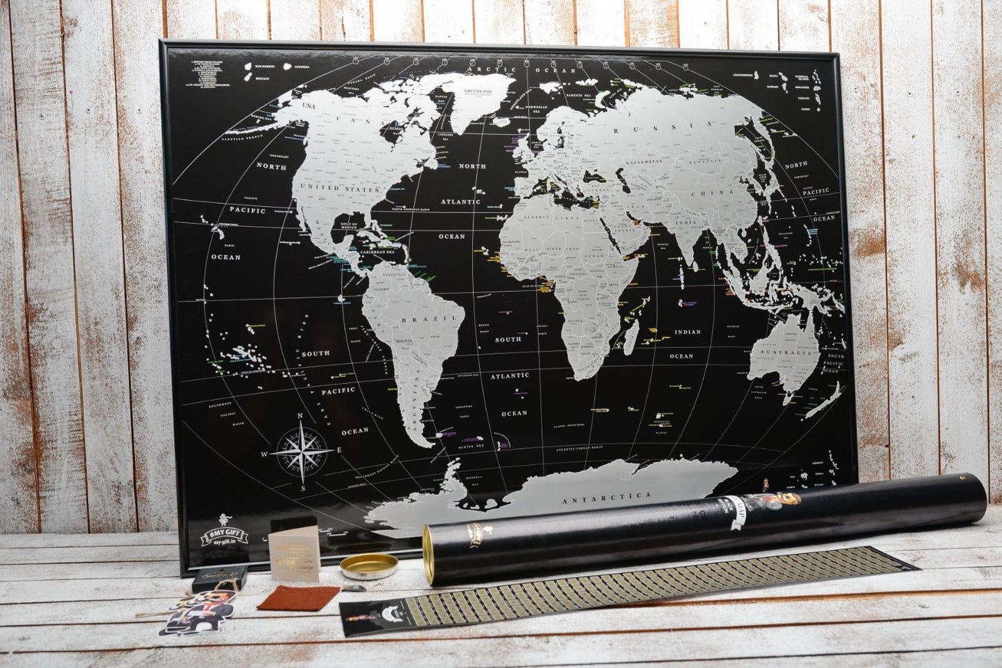XXL Scratch Off World map Large Scratch off map Travel map Black SIlver