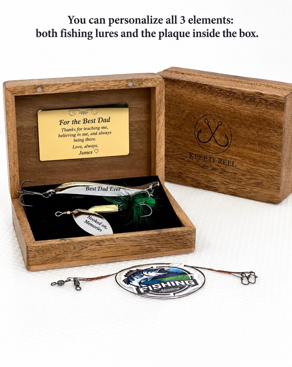 Custom Fishing lures Wedding gift for Dad  personalized baits in wooden box