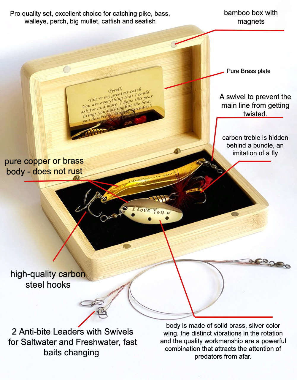 Custom Fishing lure gift Pike Bass bait Wooden box Birthday Wedding Gift