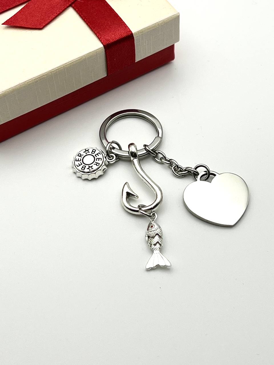 Personalized Gift fishing Keychain Silver Custom gift for dad