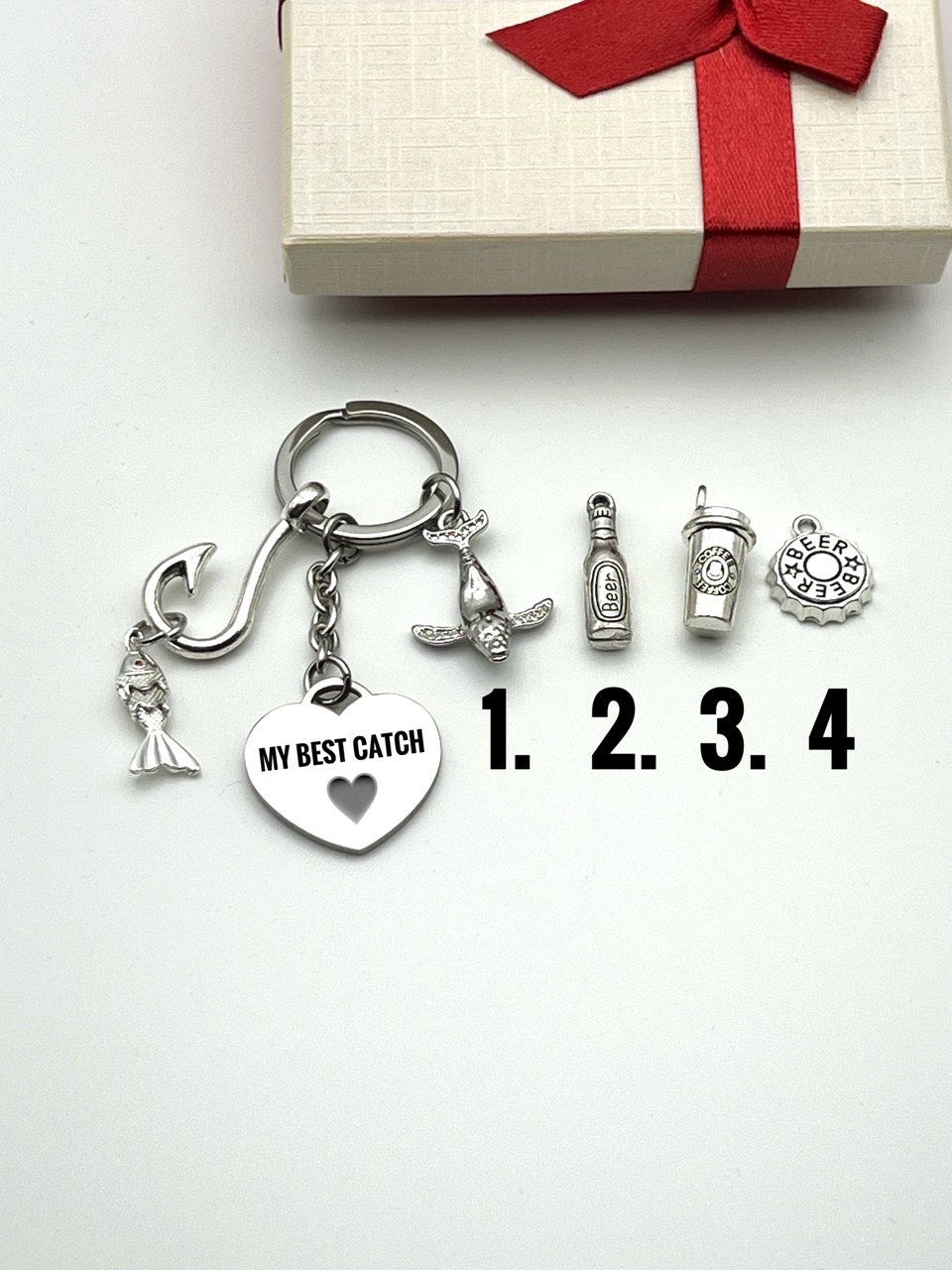 Personalized Gift fishing Keychain Silver Custom gift for dad
