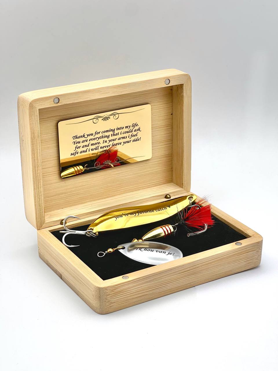 Custom Fishing lure gift Pike Bass bait Wooden box Birthday Wedding Gift