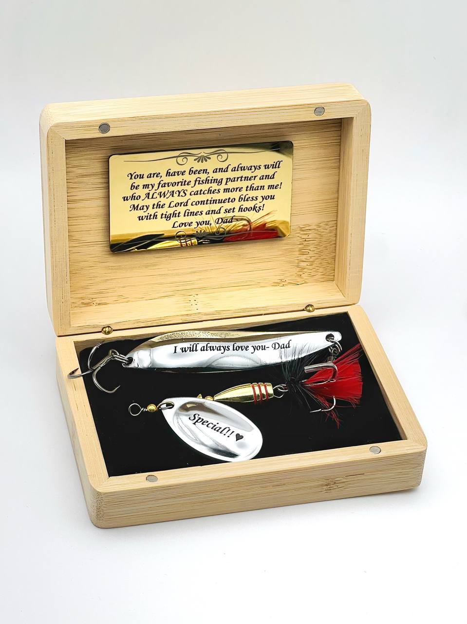 Custom Fishing lure gift Pike Bass bait Wooden box Birthday Wedding Gift