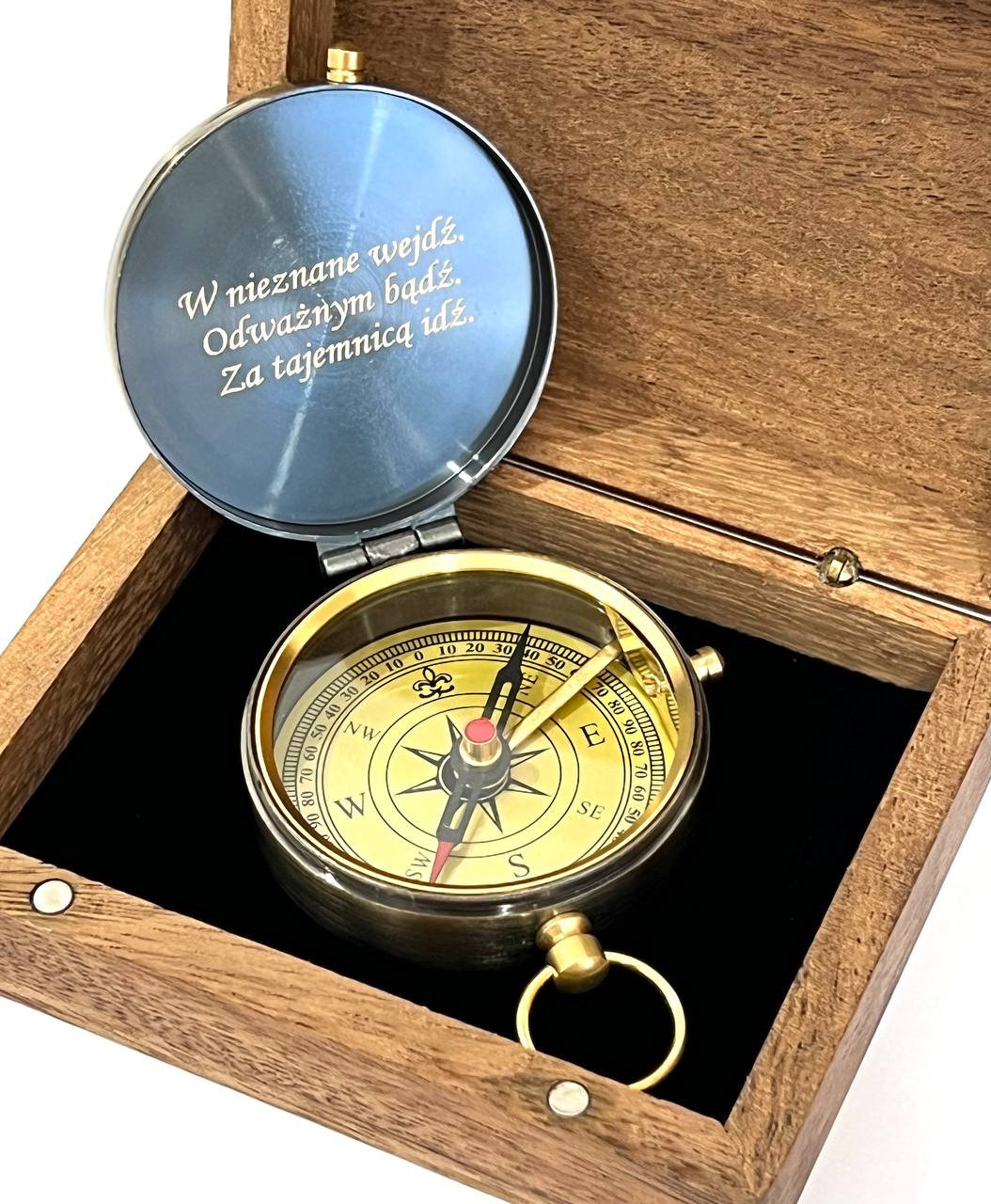 Personalized brass vintage Compass gift in a  Wooden box engraved