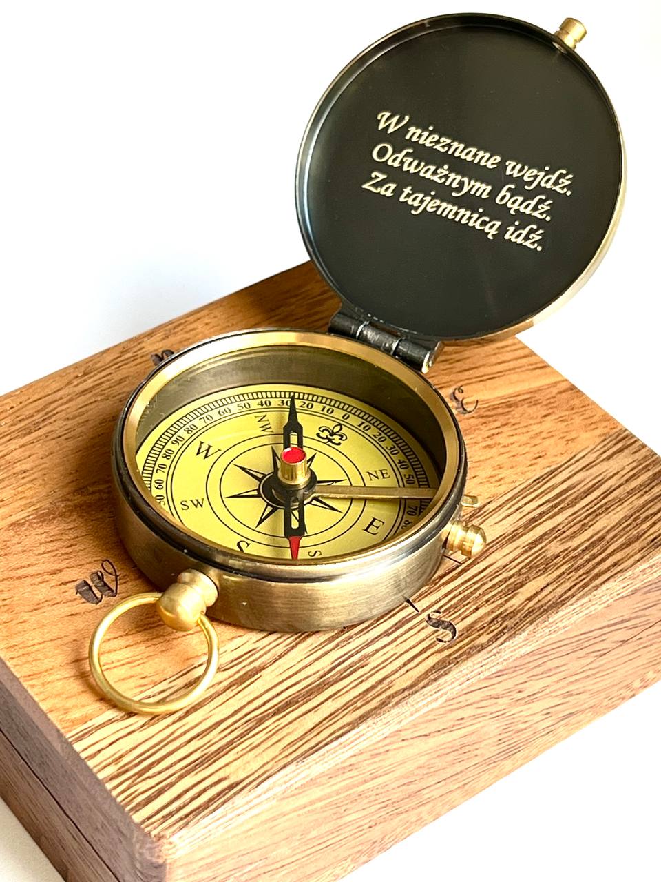 Personalized brass vintage Compass gift in a  Wooden box engraved