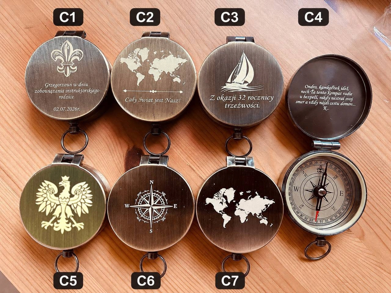Personalized brass vintage Compass gift in a  Wooden box engraved
