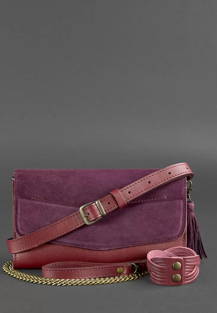 Women's leather bag Alice burgundy Velour crust