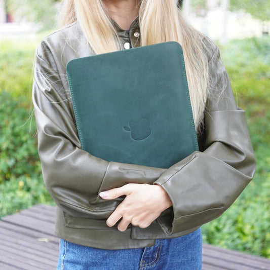 Leather Case for Macbook Air / Pro 13/ 14/15/ Vertical Green Vintage - AarteDesign