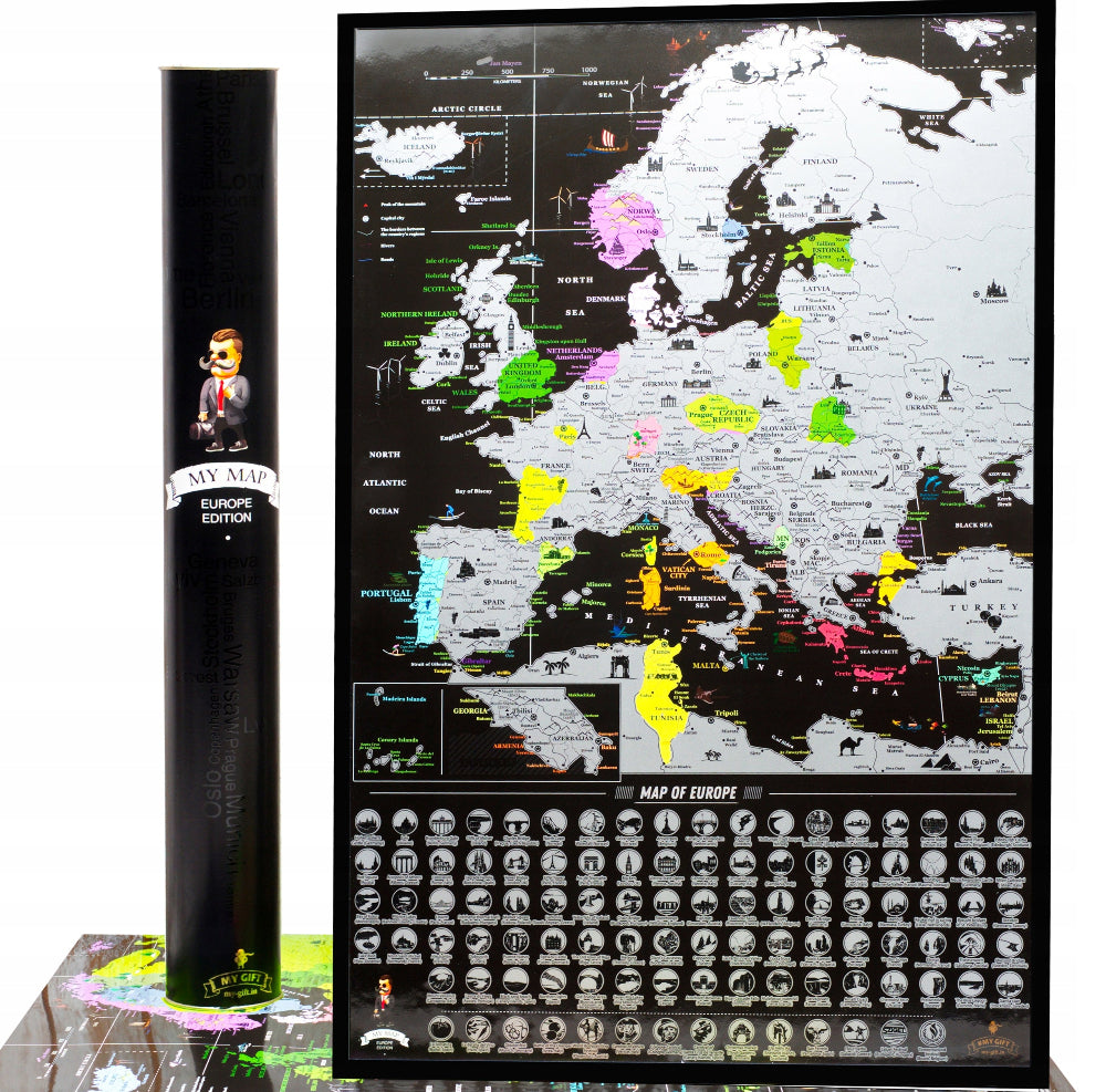 Europe Scratch Off Map Travel map Push pin Map 40x60cm - AarteDesign