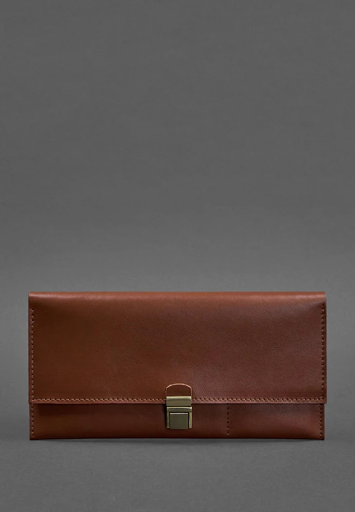 Luxury Handmade Leather Journey Clutch Wallet Travel Case for Women, Brown