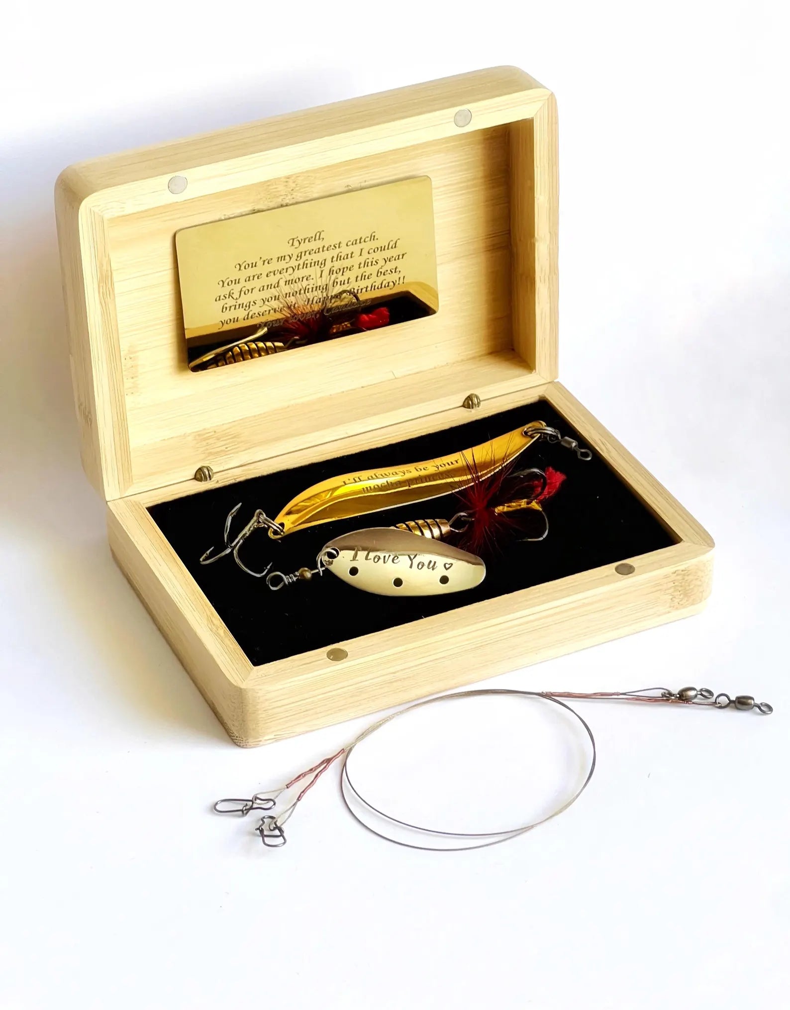 Custom Fishing lure gift Pike Bass bait Wooden box Birthday Wedding Gift
