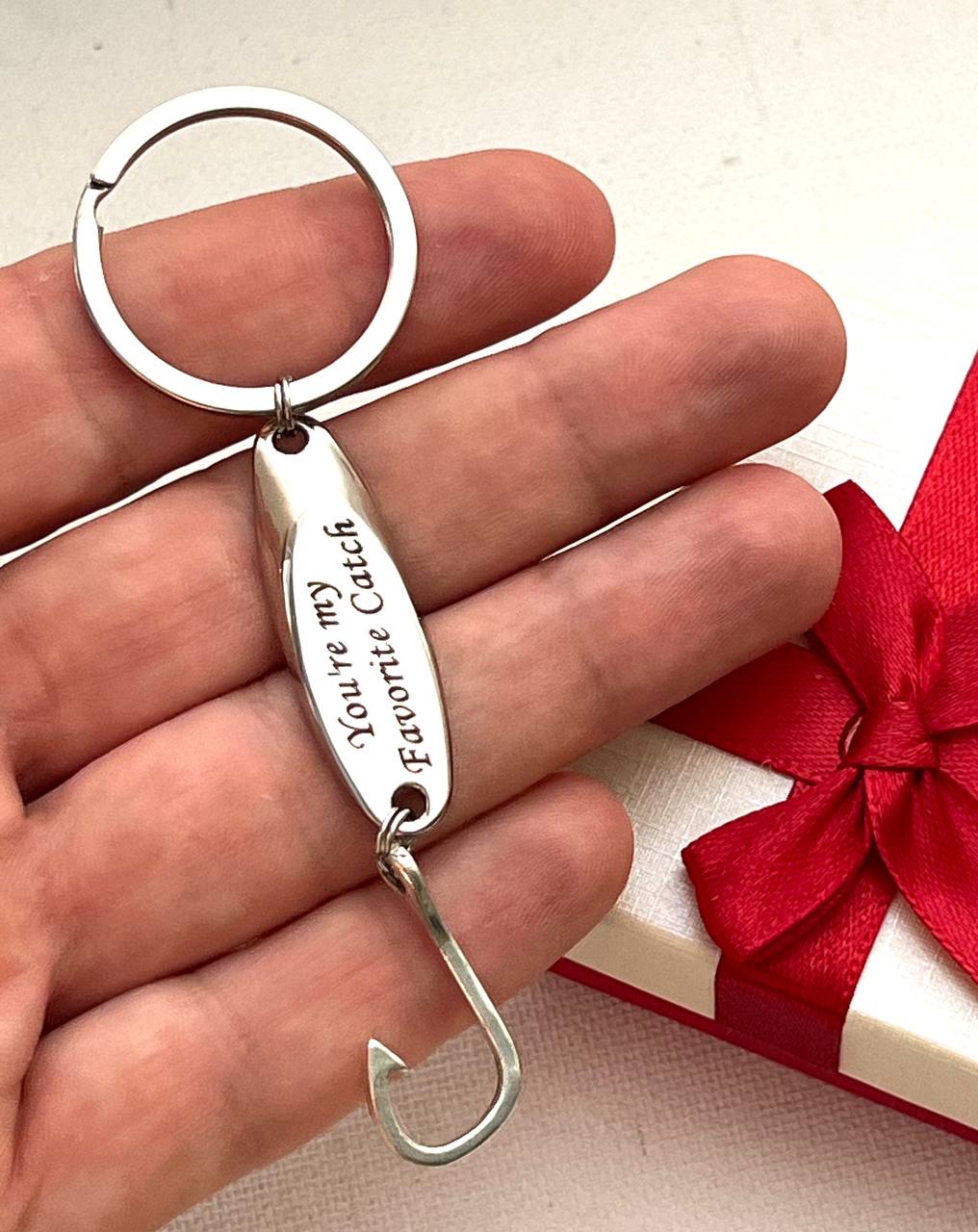 Personalized Gift fishing Keychain Silver Custom gift for dad