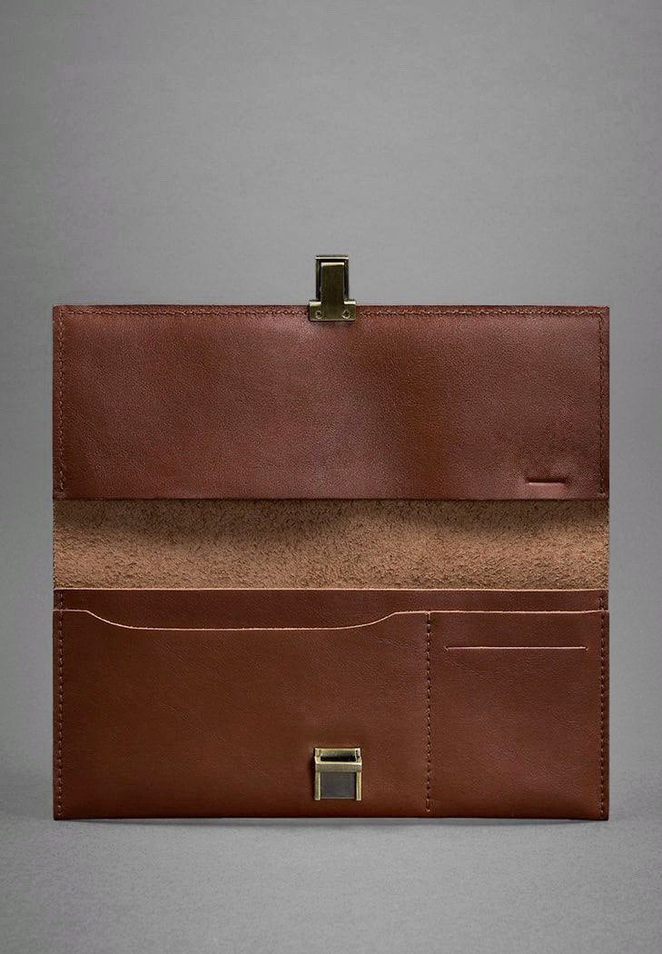 Luxury Handmade Leather Journey Clutch Wallet Travel Case for Women, Brown