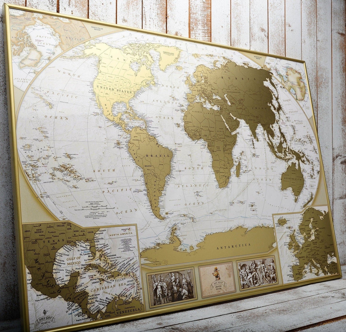 World Map Travel map Scratch off 35x24 Push pin Extra large map Gold Poster - AarteDesign
