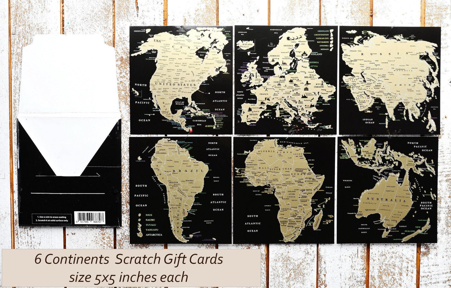 Scratch off map Greetings card Set of 6 Scratch World cards Continents