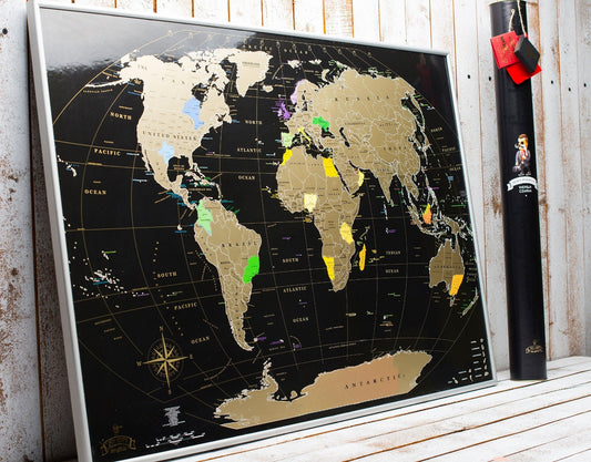 World Scratch off map Large Black Gold Travels World Travel Map Push pin Map Media 1 of 8