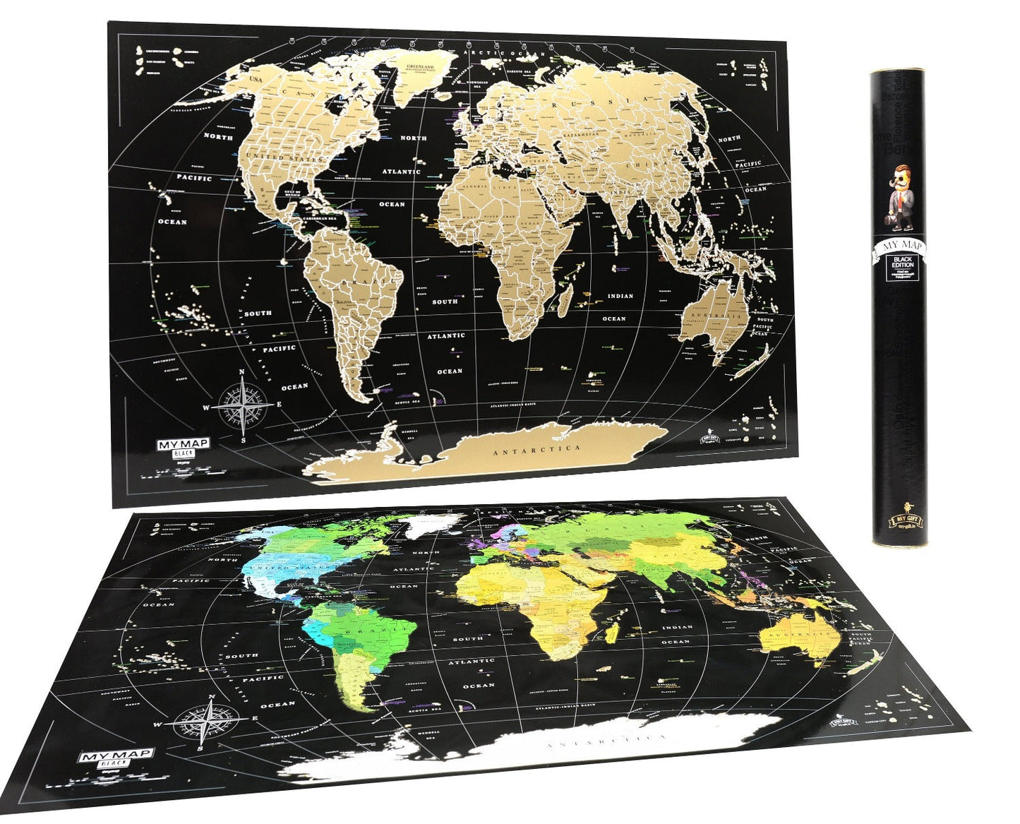Framed Scratch Off Map Premium 16x24 Scratch world map Black Gold Map