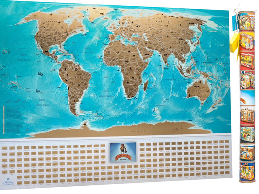 Personalized World map Large Flags Edition Scratch off map travel push pin map poster